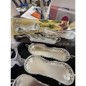 3pc Set of Vintage Studio Silversmiths Silver Plated Utensil Caddies NIB